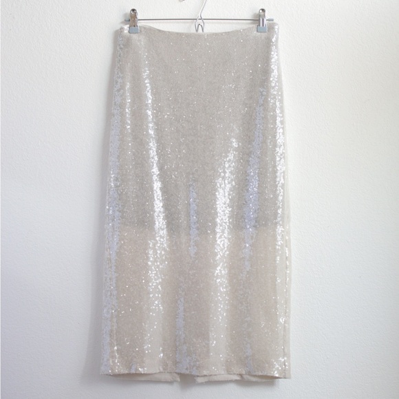 J. Crew Sequin Silver/White MIDI Skirt Sz 6